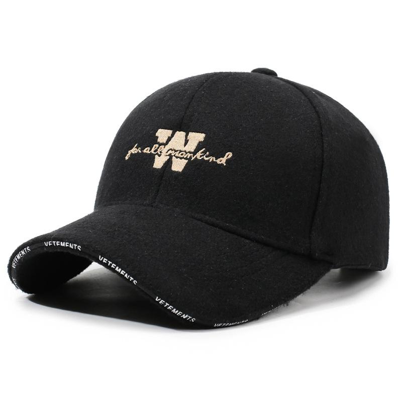 Autumn Winter Woolen Baseball Cap Embroidered Letter Cap Men's Thick Warm Cap