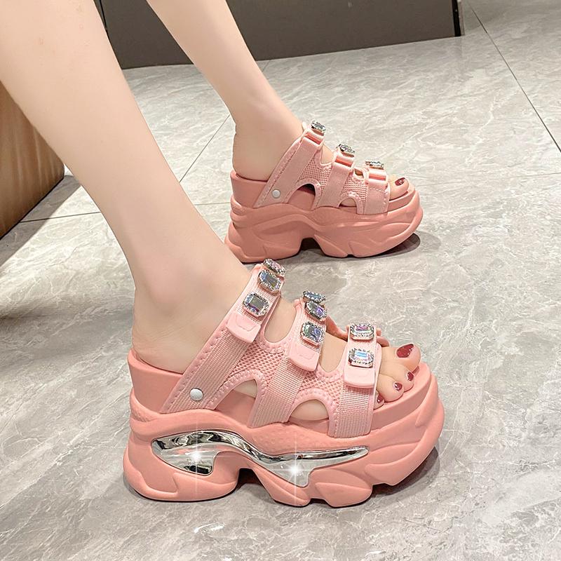 Modă Vară Femei Papuci Flip-Flops Doamne Plajă Bling Pantofi Groși Tocuri Pană Sandale de Exterior Femeie Papuci cu Platformă Înaltă 10.5CM