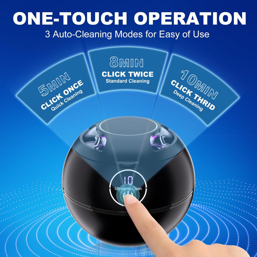 Ultrasonic Retainer Cleaner 200ML 45kHz Jewelry Ultrasonic Clean Portable Dental Cleaning for Rings Mouth Guard Dental Appliance