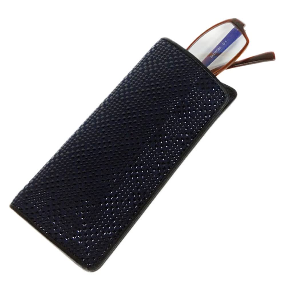 Indenya Eyeglass Case 4203 Navy Deerskin Ichimatsu Pattern Black Lacquer 16x7.3cm