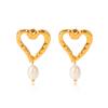 Hammered Texture Heart Earrings with Pearl Drops Titanium Steel Elegant and Versatile Ear Accessories