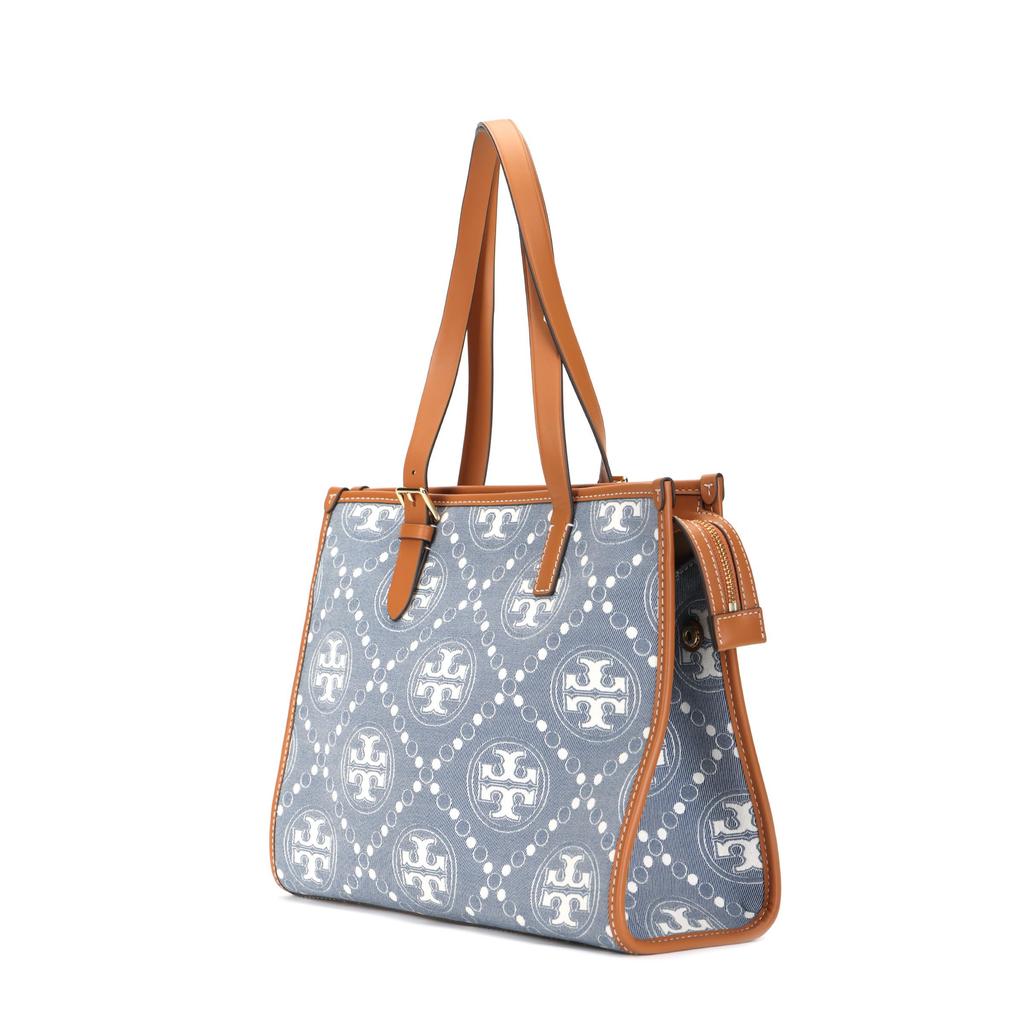 Tory Burch T Monogram Logo Zip Closure Fabric Tote Bag Women Tote Bags Gray Multicolor 159642-960