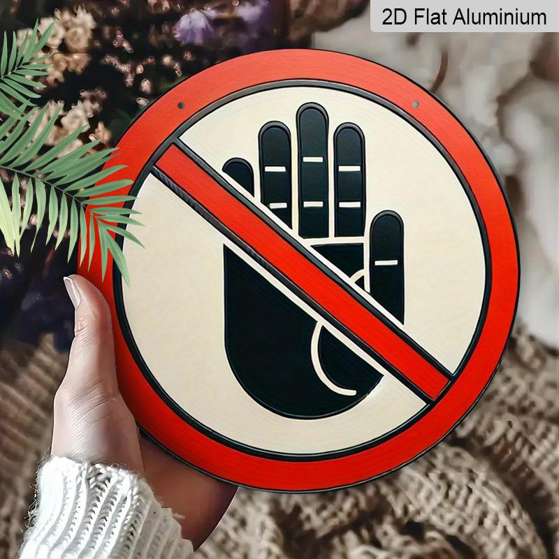 2D Flat 1pc, 8x8 In, Retro Style "No Touching" Aluminum Metal Wall Art Sign - Waterproof & Dustproof, Ideal for Home, Bar, Cafe, Outdoor Decor, Round