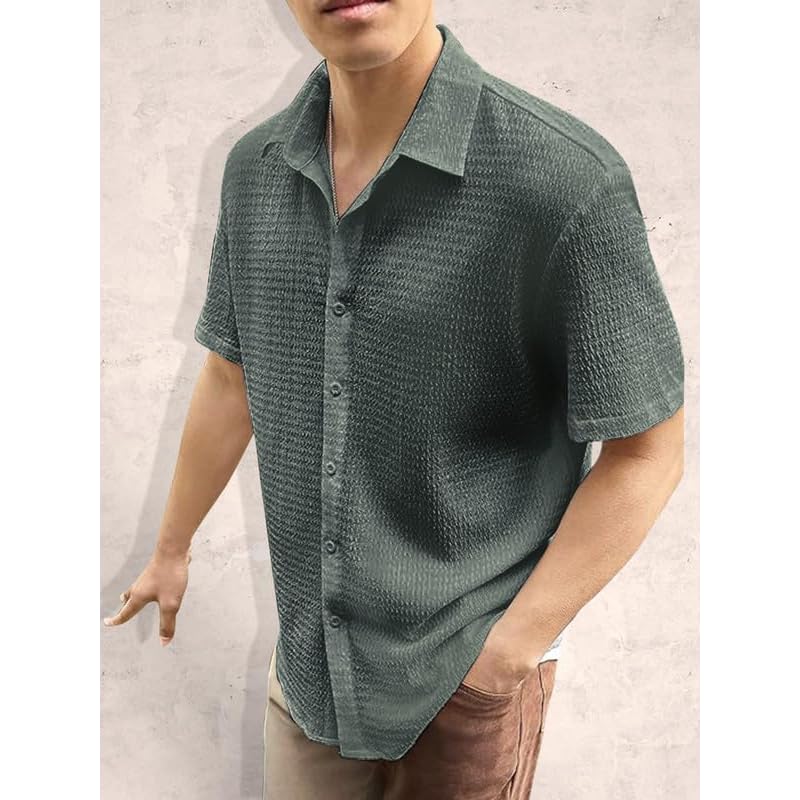Tee Projekt Mens Popcorn Shirt Texture Pattern Mens Casual Shirt Half Sleeves Goa Beach Summer Shirt Black