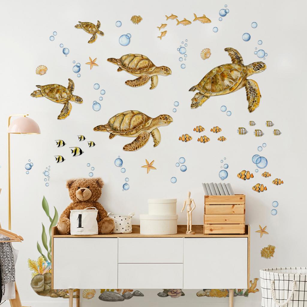 Mg19056 Submarine Turtle Bubble Fish Seaweed Wall Sticker Bedroom Living Room Home Background Decorative Wall Sticker