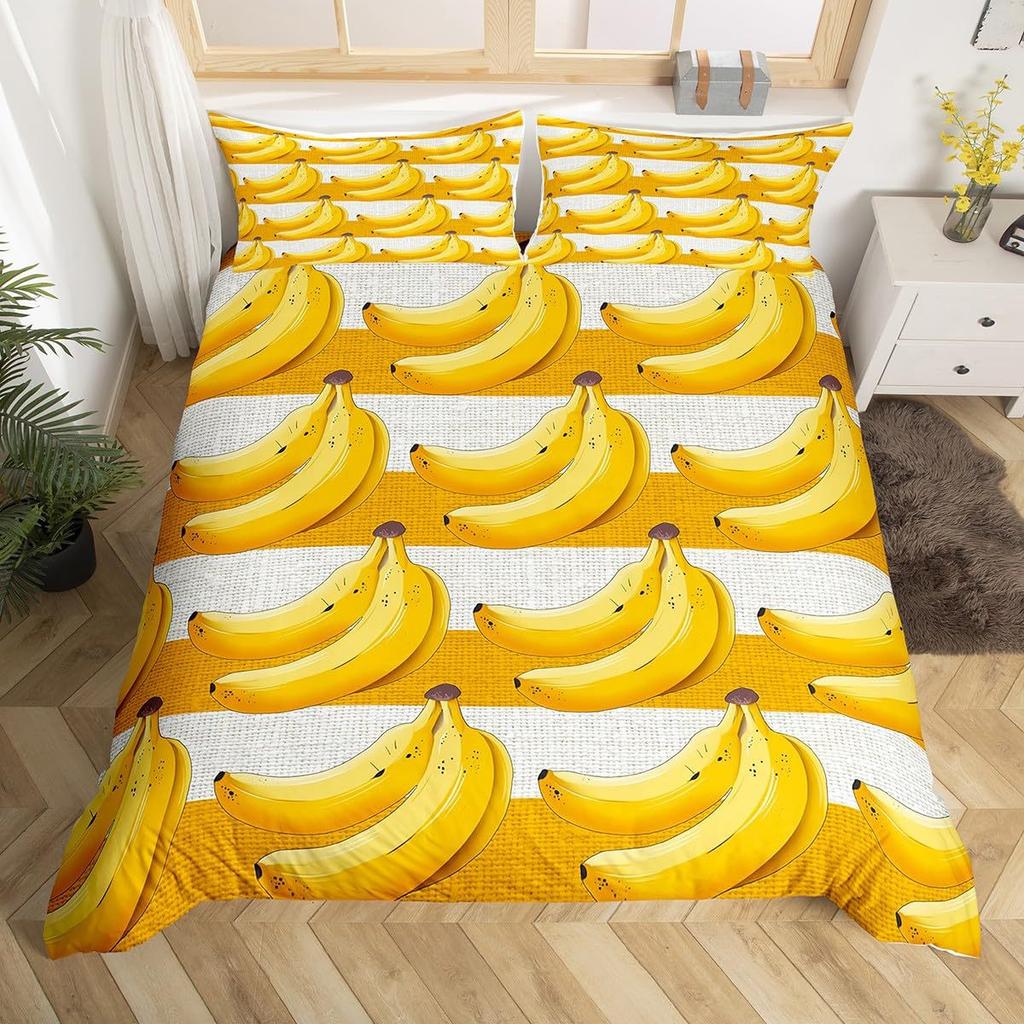 Poszwa na kołdrę Banana Down Tropicalny zestaw pościeli Poszwa na kołdrę z nadrukiem owoców Miękki trzyczęściowy zestaw