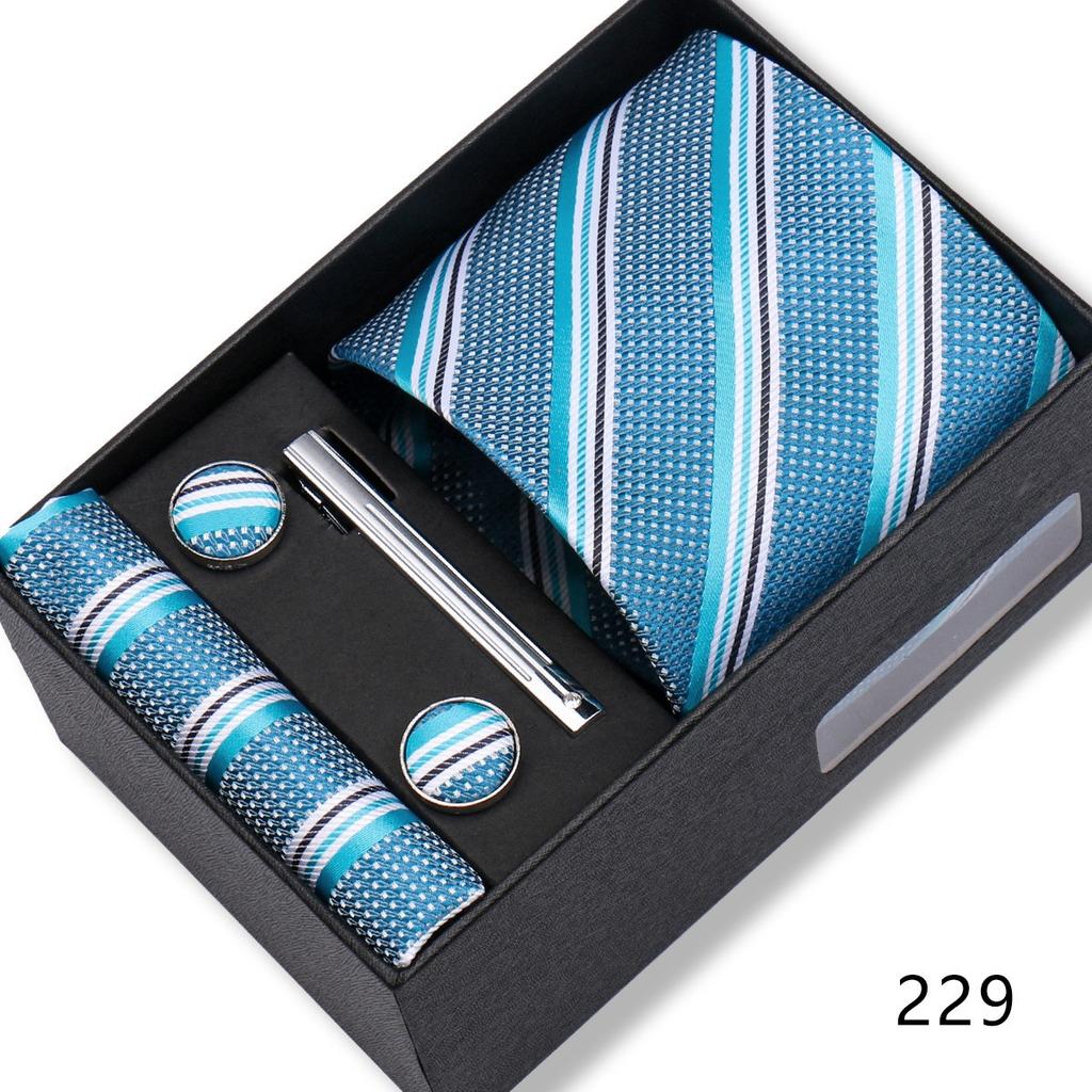 Ensemble Cadeau Boîte Pochette de Costume pour Homme Cravate Rayée Polyester Mode Premium Mariage Affaires