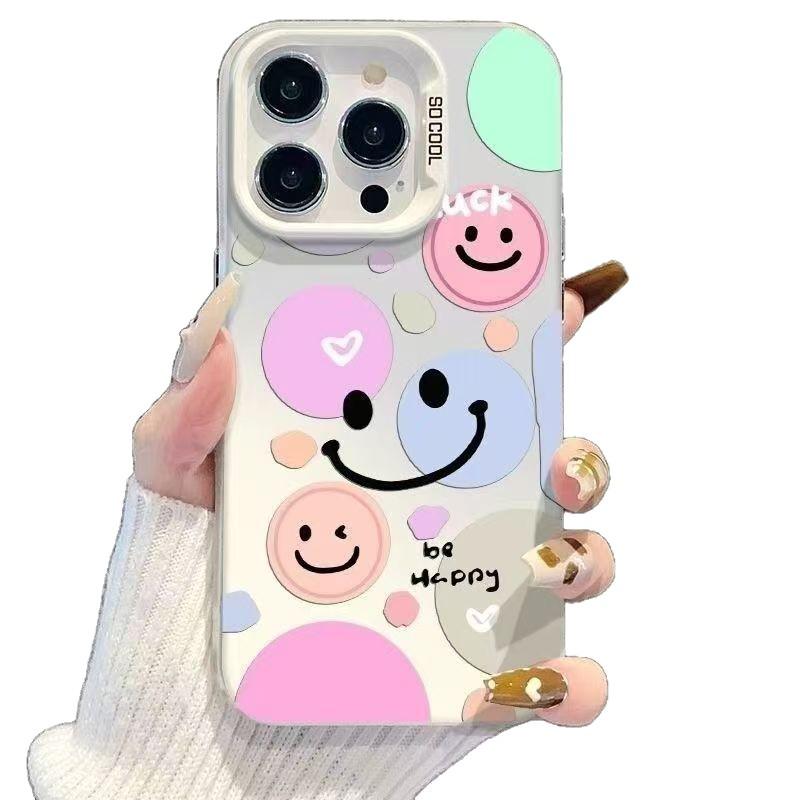 Colorful Smiling Face Phone Case for iPhone 12x-17, Drop-proof, Suitable for Apple 15 Pro, 16 Pro Max, Girly Design