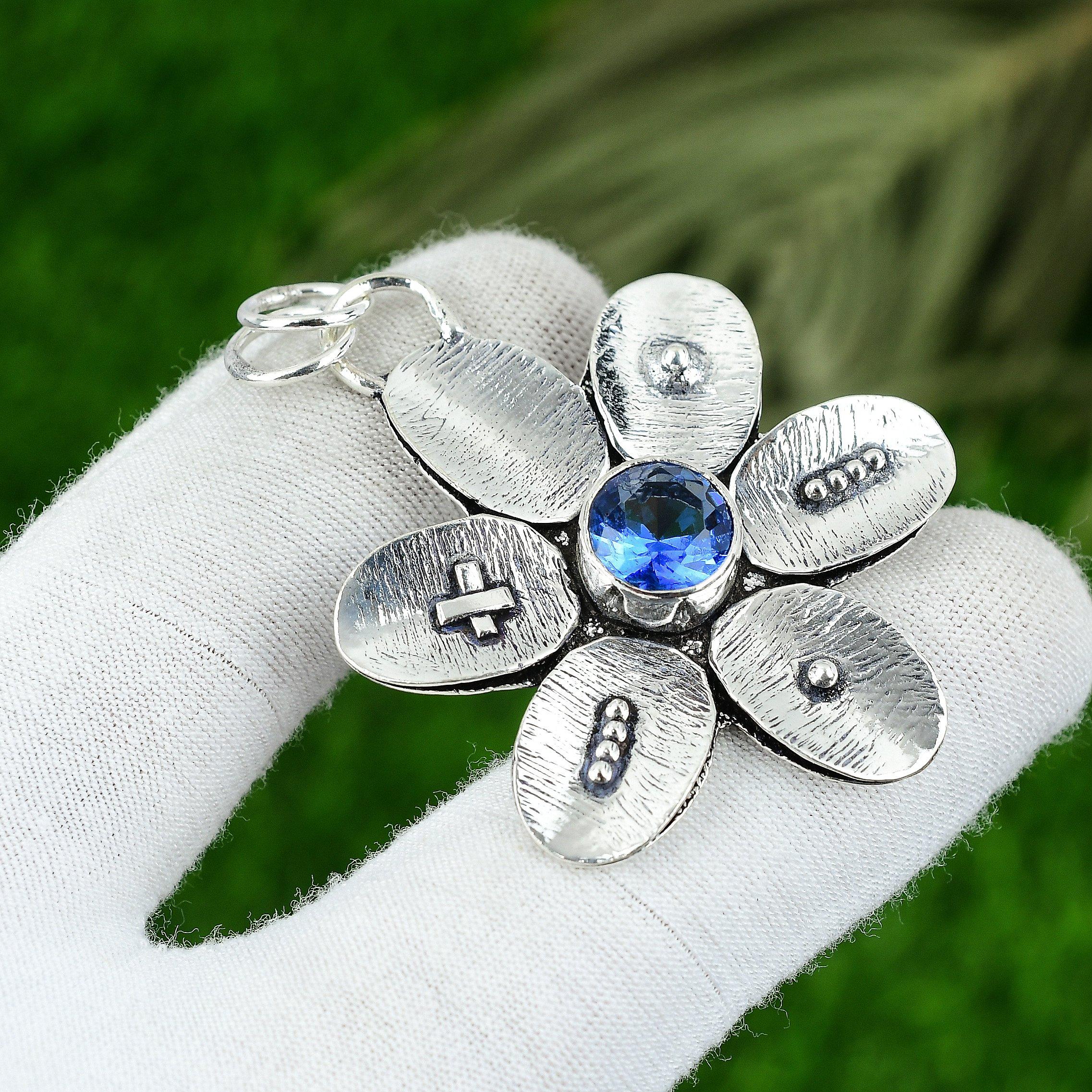 

Wedding Gift For Her 925 Silver Natural Swiss Blue Topaz Gemstone Pendant