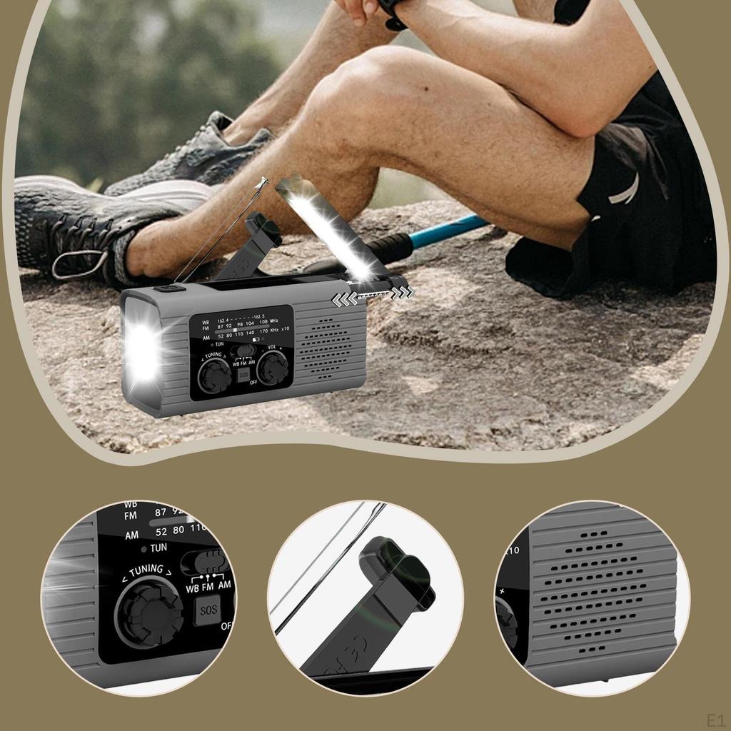Emergency Radio Hand Crank with Headphone Jack Solar Power Compact Flashlight Weather for