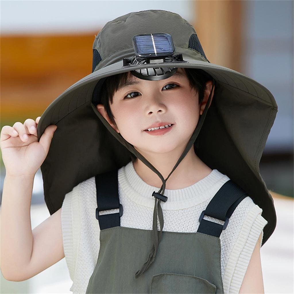 Children's  Outdoor Mountaineering Fishing Sun Hat With Large Solar Fan