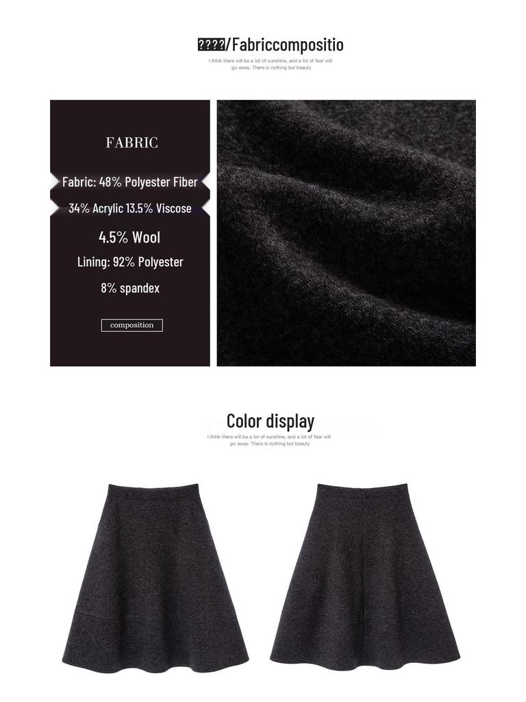 Baisiwang High-Waisted Wool Blend A-Line Skirt - Women's Slimming Mid-Length for Winter