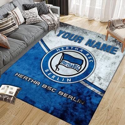 Custom Name,Hertha BSC Home Sofa Decoration for Living Room & Bedroom, Non‑Slip Play Flannel Floor Mat for Game Room