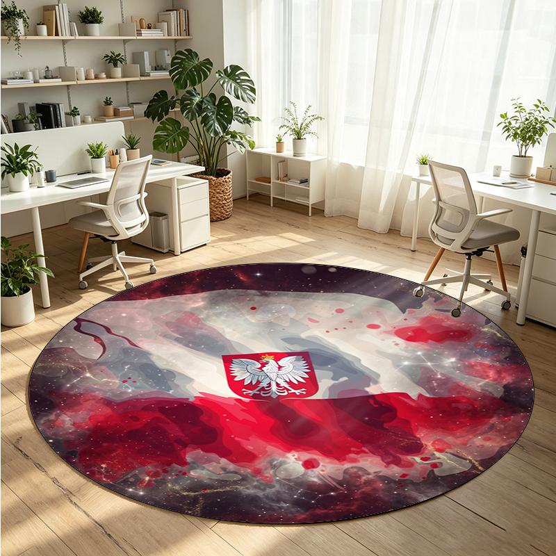 Poland Football Printed Round Crystal Velvet Rug Soft Non Slip Floor Carpet For Bedroom Holiday Gift