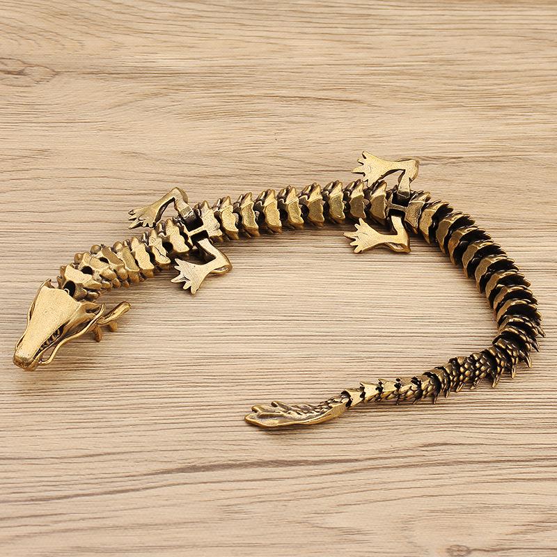 Brass 3D Articulated Chinese Dragon Ornament for Home or Office, Antique Metal Handcrafted Decor.