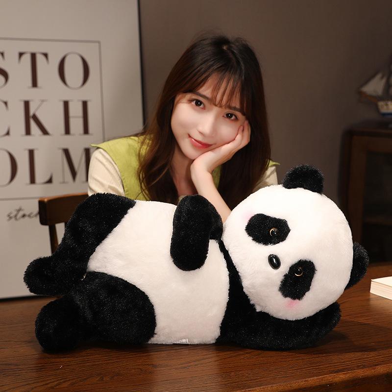 Lying flat panda doll plush toy zoo black and white panda doll schoolgirl sleeping soothing rag doll