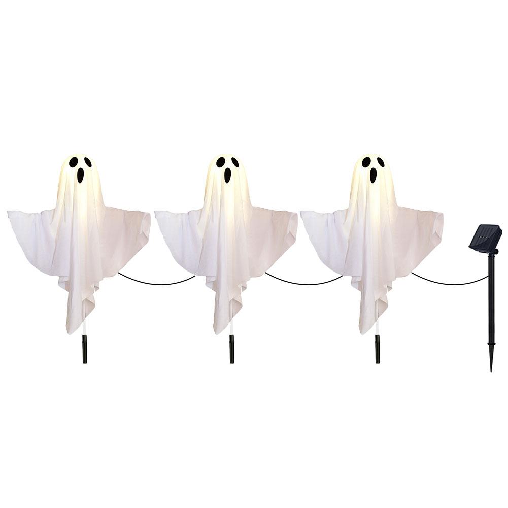 Halloween Ghost Decoration Lantern Solar Powered Spooky Cloth Ghosts Light White Flying Ghosts Lantern for Party Yard Lawn Decor