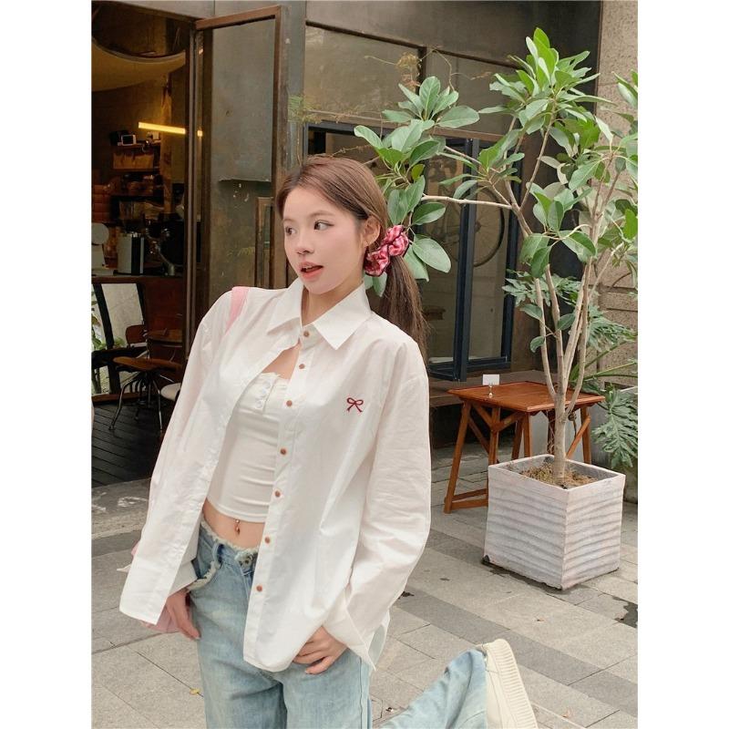 Solid-colored Long-sleeved Women's Shirts French-style Elegant Sunscreen Jacket Loose Casual Ladies Clothing