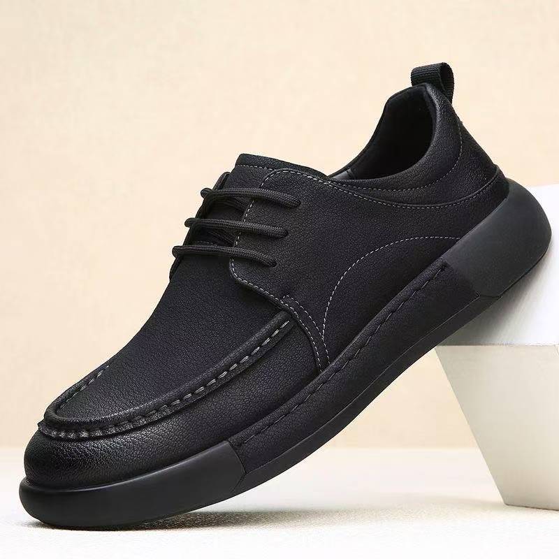 

Summer New Lightweight Thick Bottom Casual Shoes Easy to Wear Slip on Lazy Person Breathable Rubber Sole Cowhide Leather Shoes 39 чорний