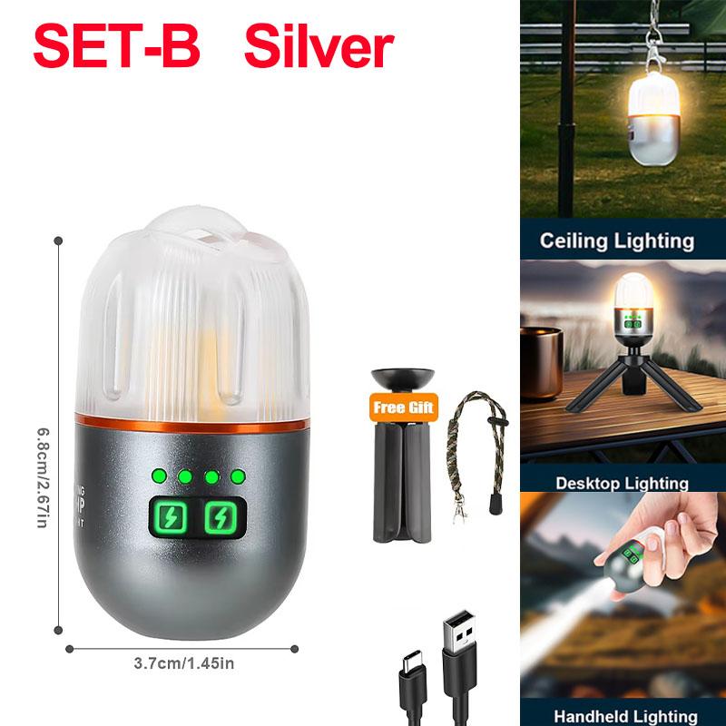 Rechargeable Camping Lantern Flashlight Work Light Multi Mode Portable Hook Hanging Tent Light Outdoor Fishing Emergency Lamp