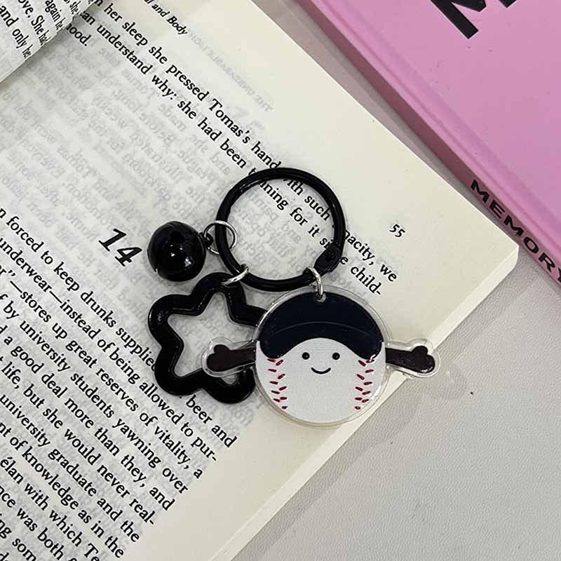 Cute Cartoon Ball Bell Star Keychain Pendant Badminton Table Tennis Football Rugby Bag Hanging Ornaments Keyring Decoration Gift