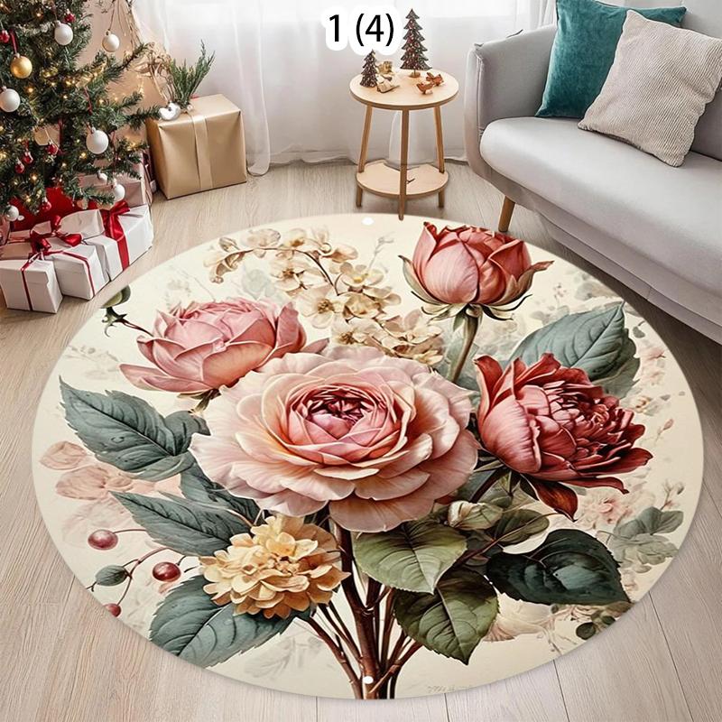 

Charming Vintage Rose Bouquet Round Area Rug Soft Floral Print Non-slip Decorative Carpet for Living Room Bedroom 80cm x 80cm