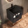 51cm Floating Bathroom Vanity with Integrated Undermount Ceramic Basin, Beveled Plywood Cabinet with Shelf and Drawer, Pre-assembled, Black Wood Grain