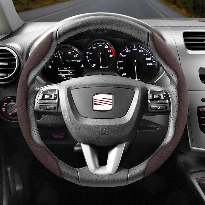 Npcr5 Suitable for Seat Anti-Slip Buckle Segmented Suede Steering Wheel Cover for Ibiza, Arona, Leon, Leon Sportstourer, Ateca and Other 
