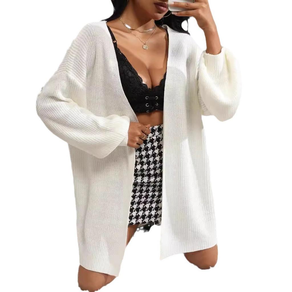 1011 New Versatile Lantern Sleeve Cardigan Machine Washable Lazy Wind Cardigan Sweater Loose Platform Supply Chain