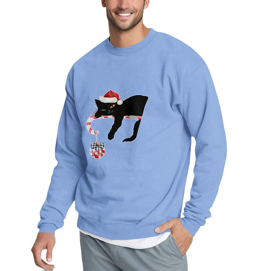Christmas Print Loose Fit Round Neck Sweatshirt For Men