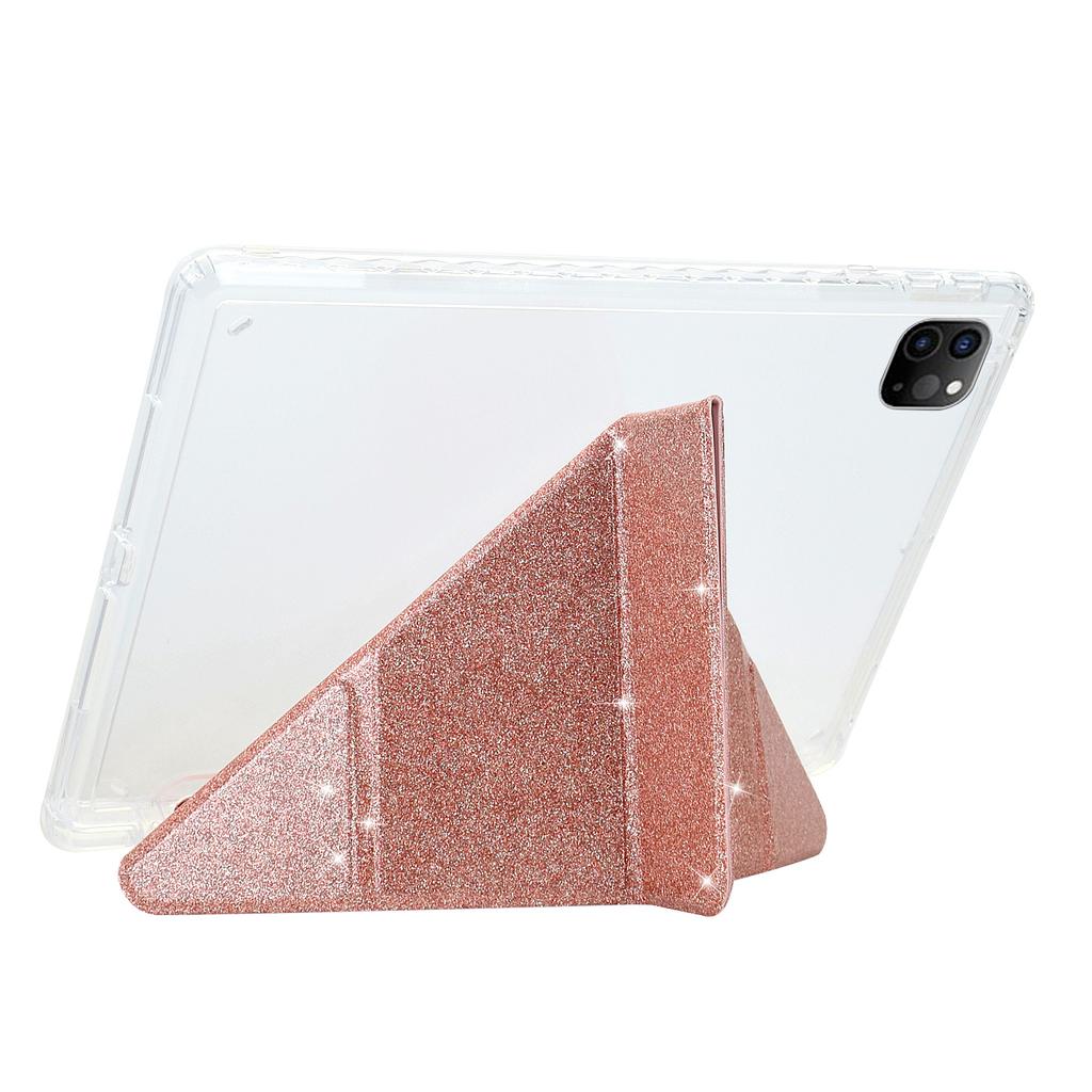 Tablet Case For iPad Pro 12.9 (2022)/(2021)/(2020)/(2018) Y-Fold Stand Glitter Leather TPU Acrylic Clear Cover