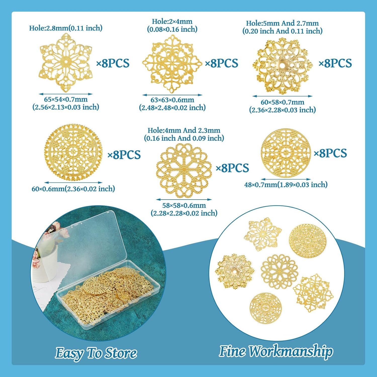 

Cheriswelry 48 шт. Соединительные звенья с филигранью в виде цветка, Золотистые металлические подвески-шармы в виде цветка, Покрытие гальваническим способом, Железо, Травленые металлические украшения 48~65 мм для DIY-крафта