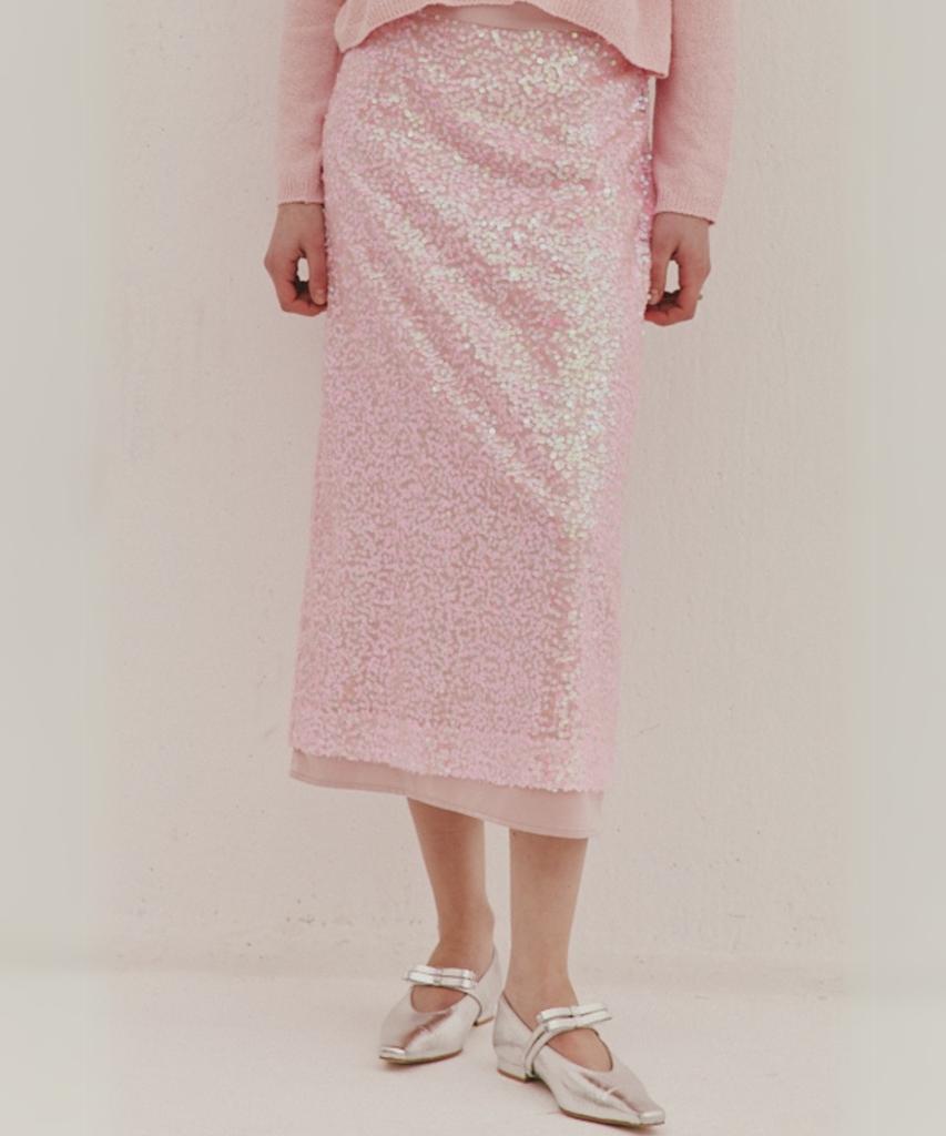 Okuka Sequin Layered Skirt - Pink