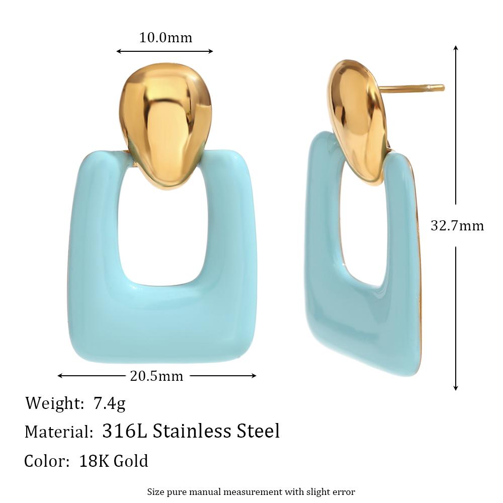 MamacitaSlay Geometric Oval Colored Enamel Rectangle Drop Stainless Steel Earrings 2025 Trend Daily Jewellery Woman Accesories