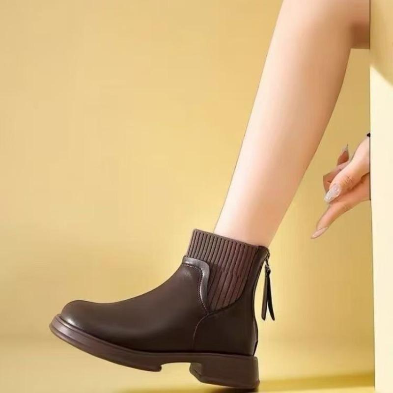 Fleece Boots, Thick-soled Shoes and Socks Boots, New Autumn and Winter Short Boots, Rear Zipper Boots