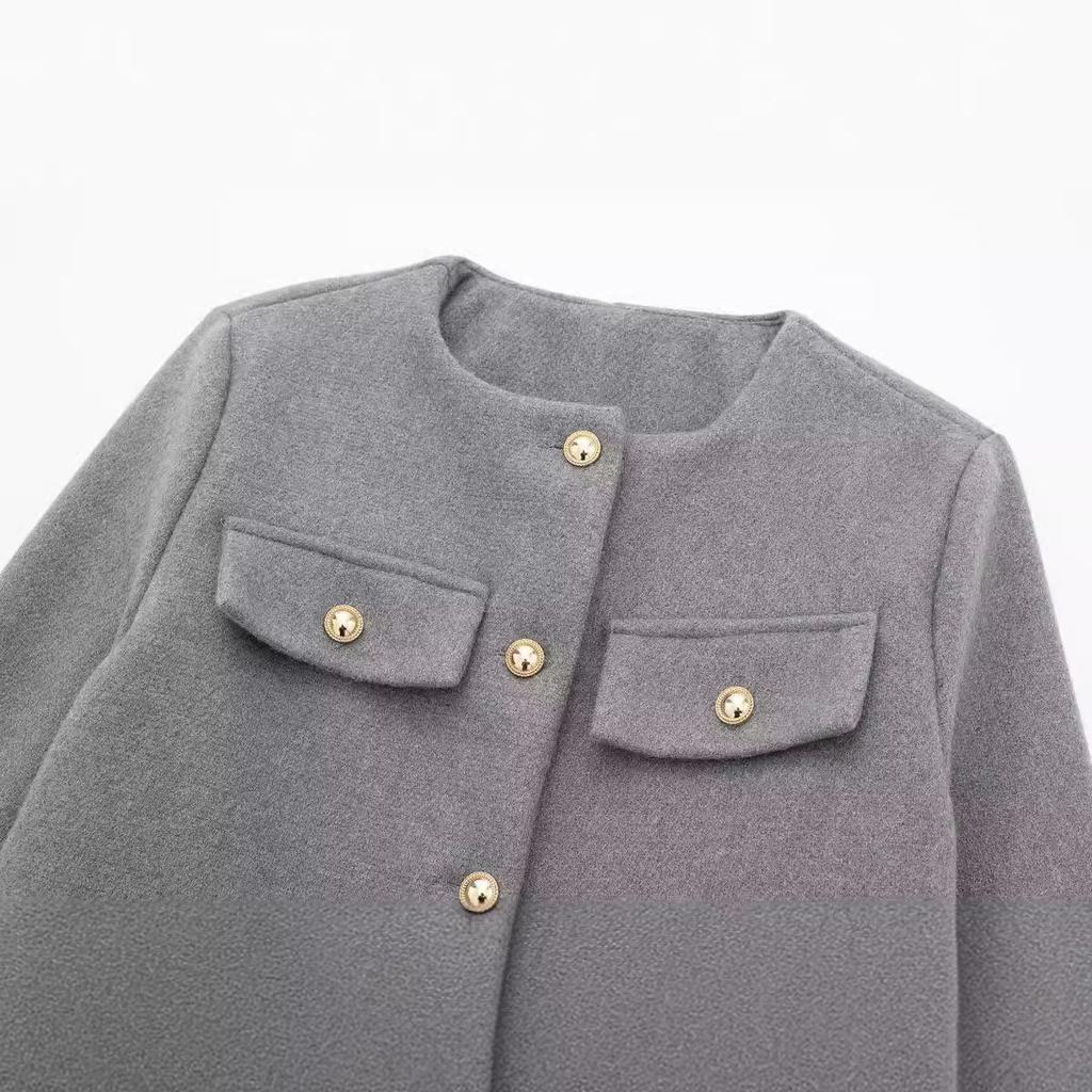 Women's Fashion and Casual Versatile Round Neck Flip Decoration Short Suit Coat Plus Size