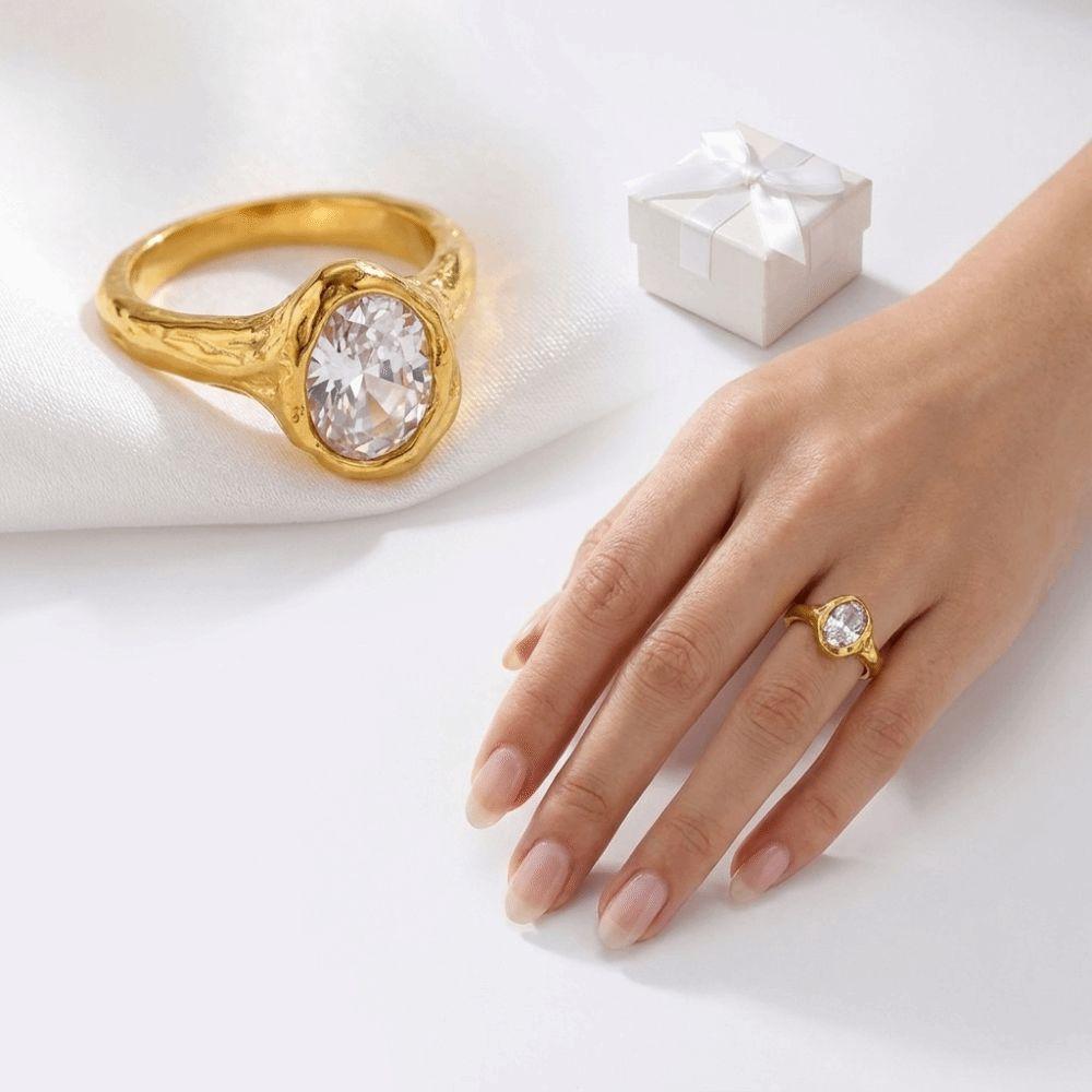 Elegant Zirconia Ring Irregular Shape Stainless Steel Ring Shiny Statement Ring  Daily Wear