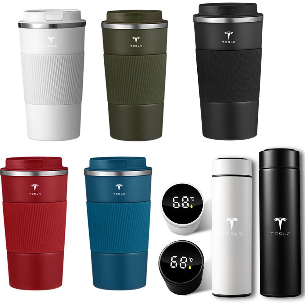 For Tesla Model 3 Model X Y MODEL S 1PCS Stainless Steel Coffee Cup Thermal Mug and Portable Car Smart Thermos Bottle Valve Cap