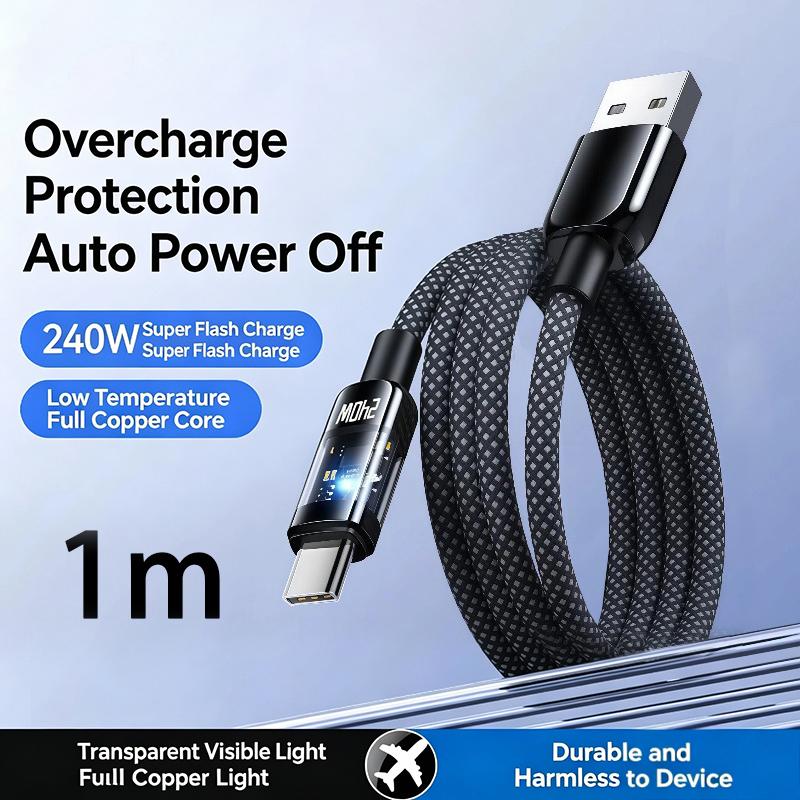 240 В USB-кабель для быстрой зарядки смартфона, 1 метр / 2 метра, кабель данных Type-C