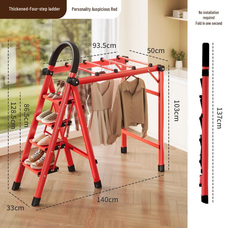 Multifunctional Carbon Steel Telescopic Folding A-Frame Ladder and Clothes Rack