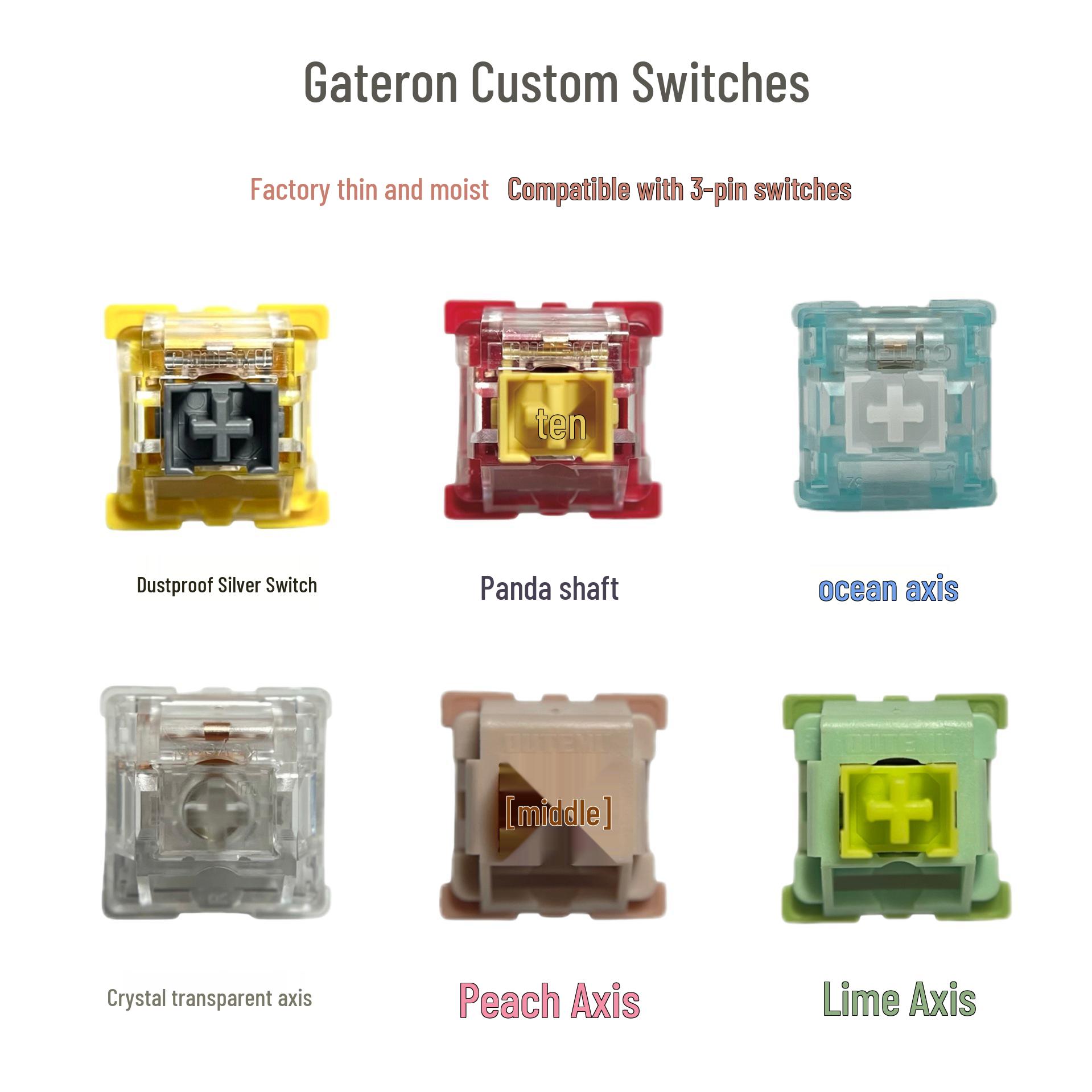 Gateron Mechanical Keyboard Switches: Milk Green, Milk Peach, Milk Tea, Tom Crystal, Red Tea, Cream Yellow, Lime Juice, Peach. Gautier-Crystal Tea 10 pcs-No-Standard