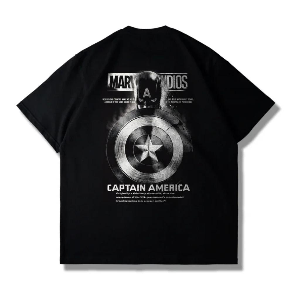 Captain America Shield Men's Autumn Break Short Sleeve T-shirt men's and women's loose plus size top clothing
