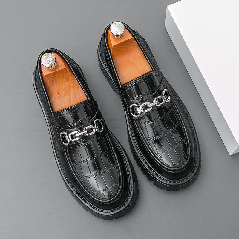 

Fashion Classic Green Crocodile Leather Comfortable Thick Soled Derby Shoes for Spring New Men Foot Covers Business Casual Leather Shoes 46