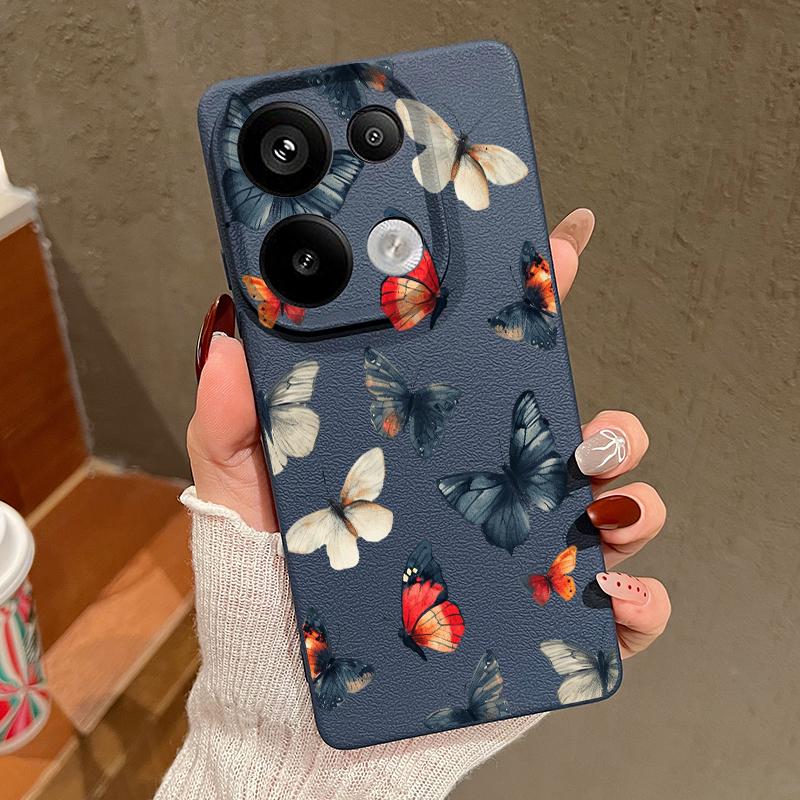 Butterfly Pattern Silicone Soft Case for Xiaomi 13t Poco X6 M6 Pro Redmi Note 14 13 12 11 10 Pro Shockproof Leather Texture Plain Color Cover