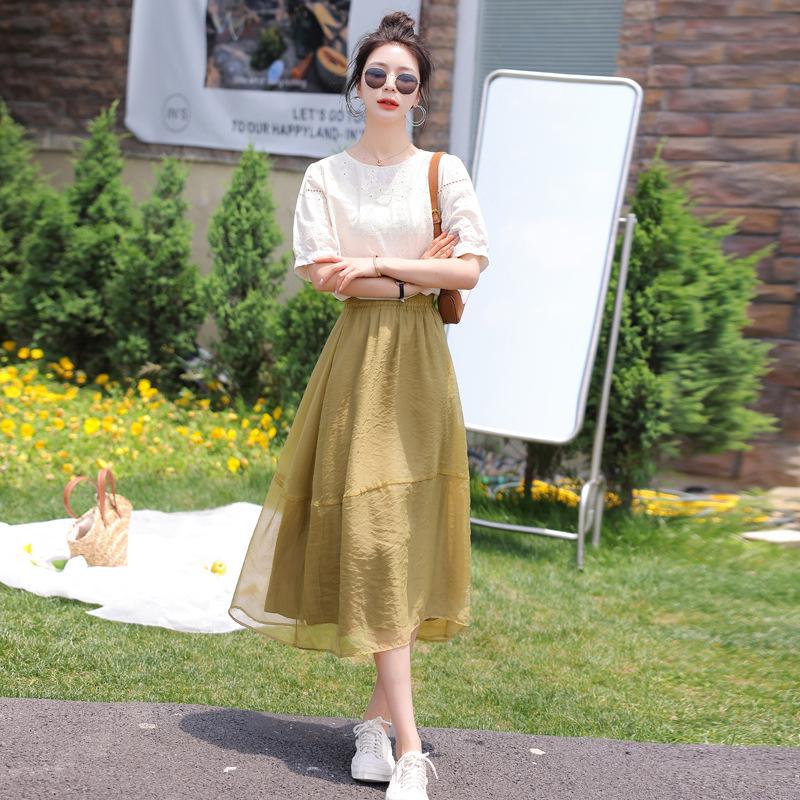 

Свежее летнее женское милое платье с коротким рукавом в французском стиле, комплект из двух предметов - Гонконгский стиль, дизайн, визуально омолаживающий XXL грязно-белый/бежевый