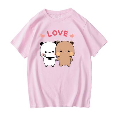 Kawaii Bear Panda Bubu And Dudu T Shirts Hold Hands With Love Tee-shirt 100% Cotton Tshirt Short Sleeve Girls Print Tees O-Neck Cute Tees Casual