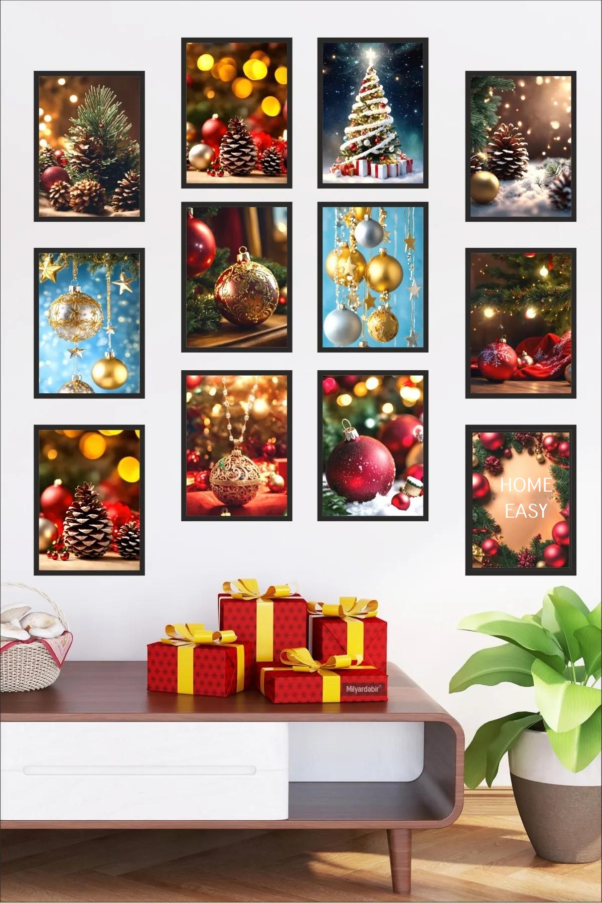 

Christmas Special Wall Art Decoration – 12-Piece Framed Appearance Christmas MDF Wall Art Set