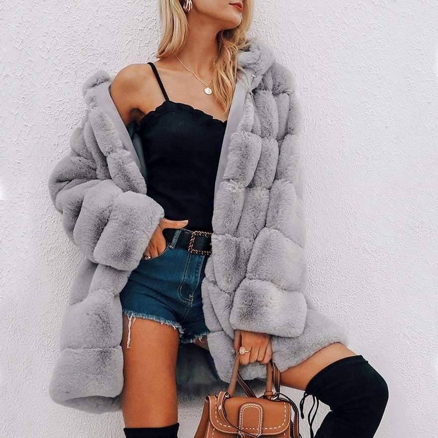Drawstring Rabbit Fur Coat Long Rabbit Fur Coats Women Fashion Pockets Covered Button Fur Women ...