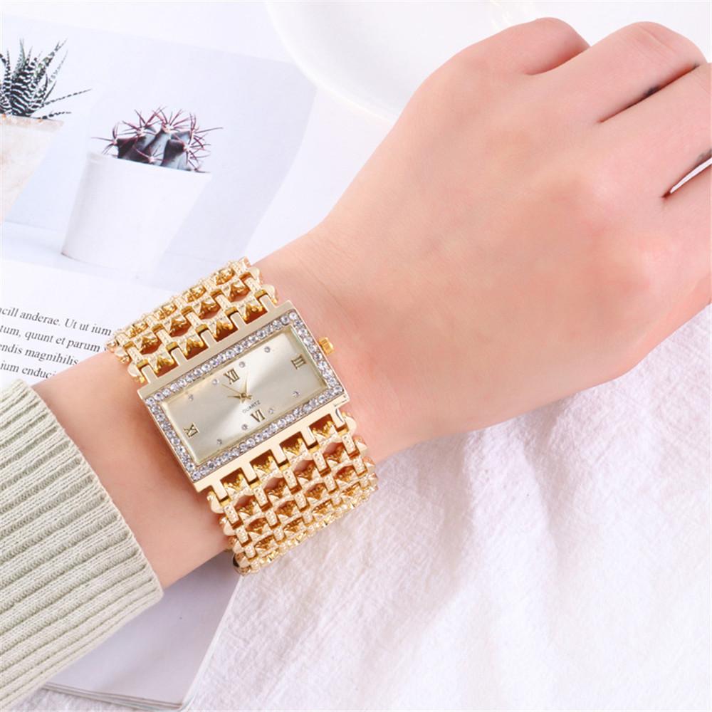 UTHAI W29 New Watch For Women Fashion Light Luxury Square Diamond Quartz Watches Clock Lady's Gold Stainless Steel Bracelet