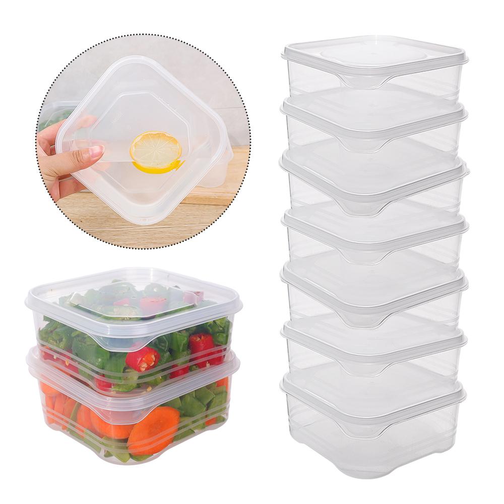 Transparent Kitchen Storage Box Food Grade Sealed Tank Square Food Dispenser Fresh Keeping Fruit Vegetable Container 350Ml 650Ml
